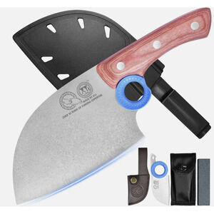 XYJ Authentic Heavy Duty Large Meat Cleaver Serbian Chef Butcher Knife w/ Sheath